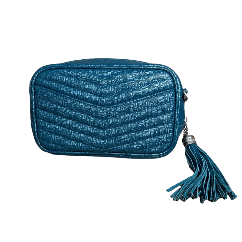 Saint Laurent  YSL Mini LouLouTeal Quilted Leather Crossbody Bag Tassel Silver - Picture 3 of 11